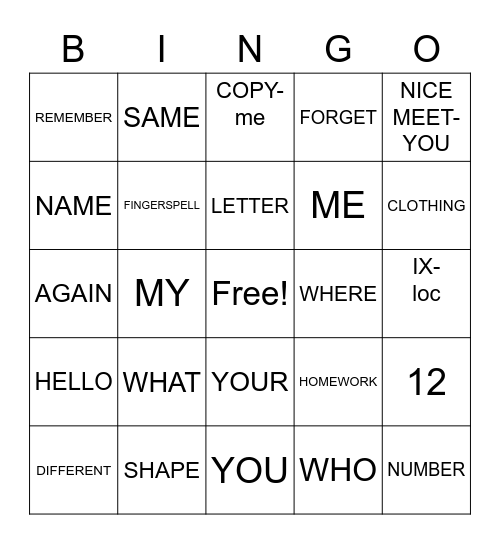 Untitled Bingo Card