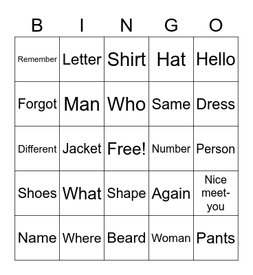 Untitled Bingo Card