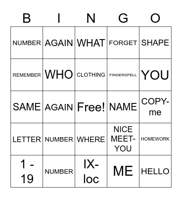 Untitled Bingo Card
