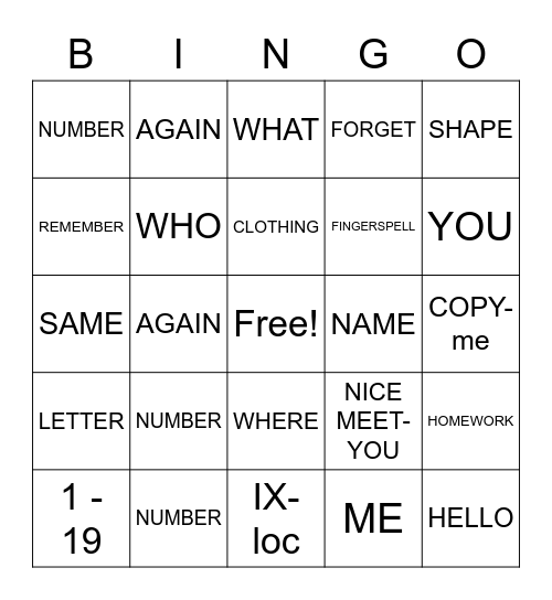 Untitled Bingo Card