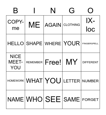 Untitled Bingo Card