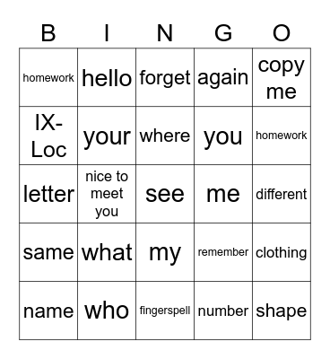 Untitled Bingo Card