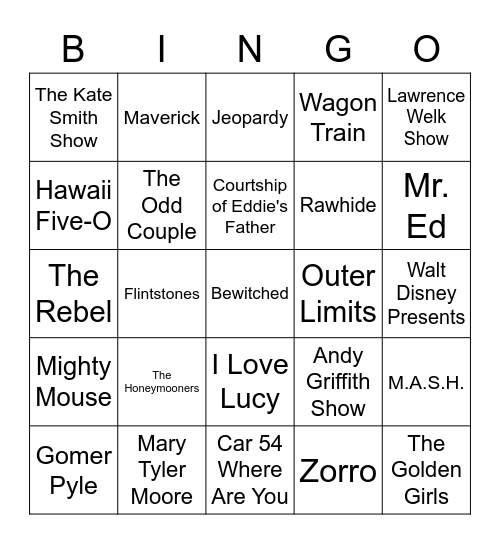 MUSIC BINGO #8 - TV Themes Bingo Card