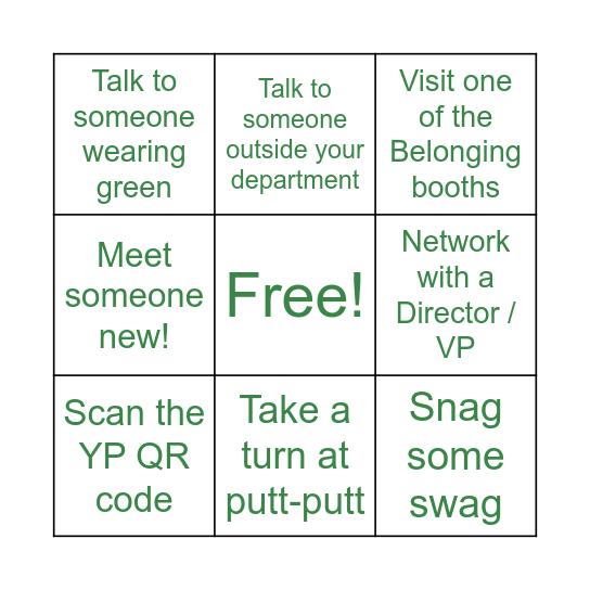 Young Professional Networking Bingo Card