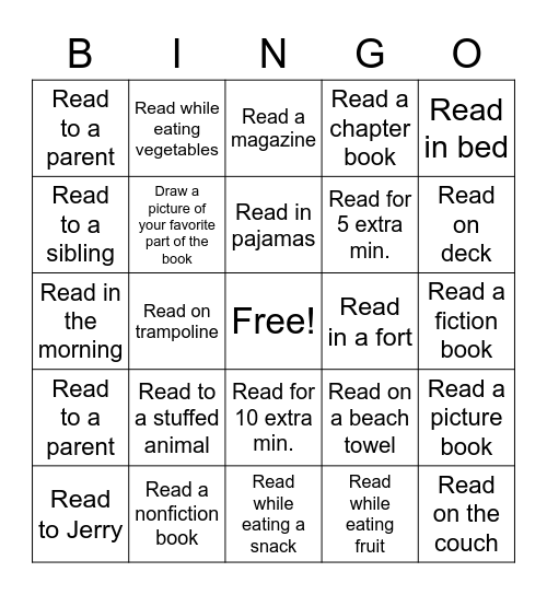 Summer Reading Bingo Card