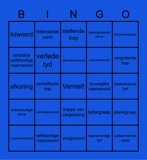 Afrikaanse Hersiening Bingo Card