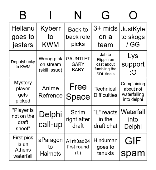 Sparta Draft Bingo Card