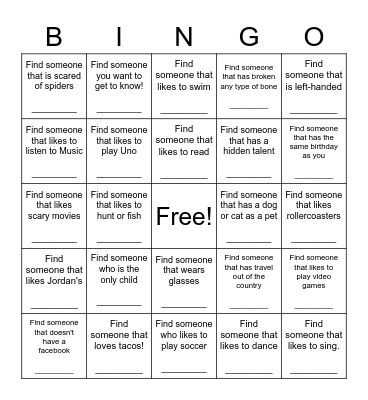 Get to Know Me Bingo! Bingo Card