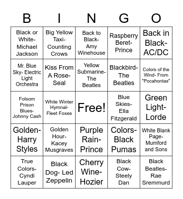 Music with Colors! Bingo Card