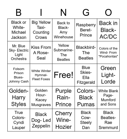 Music with Colors! Bingo Card
