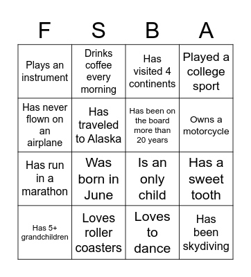 FSBA Seek and Find Bingo Card
