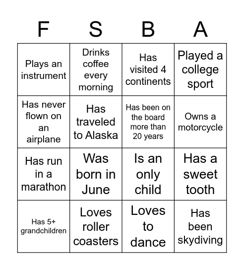 FSBA Seek and Find Bingo Card