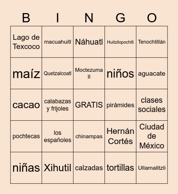 Los Aztecas Bingo Card