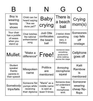 Graduation Bingo Card