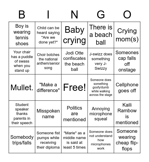 Graduation Bingo Card