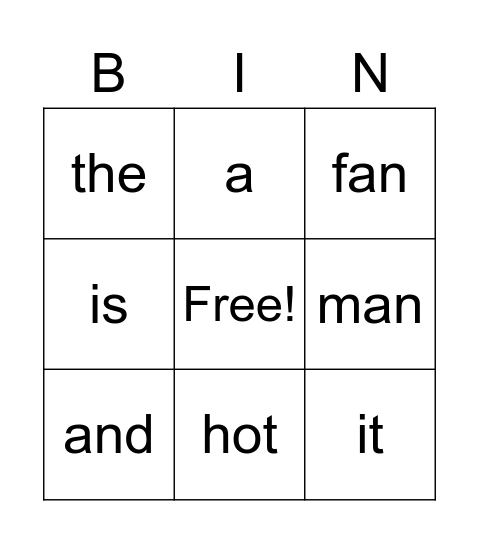 a man, a fan Bingo Card