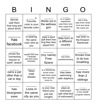 GAZE: The Art of Friendship Bingo Card
