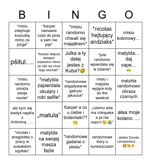 MAZURY Bingo Card