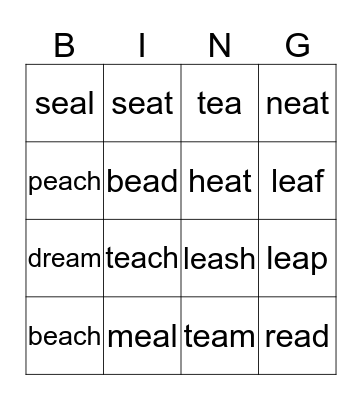 EA word BINGO Card