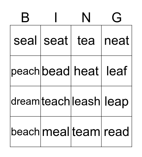 EA word BINGO Card