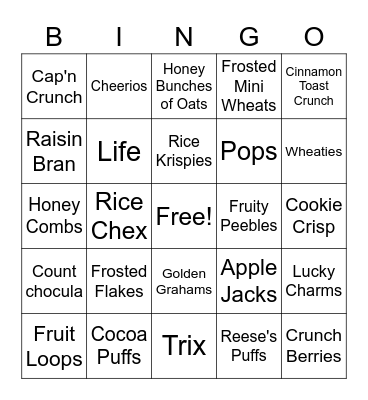 Cereal Bingo Card