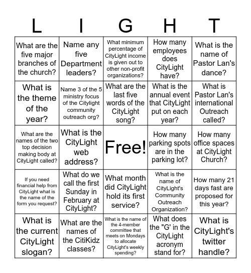 Citylight Church Organizational Clarity Bingo Card