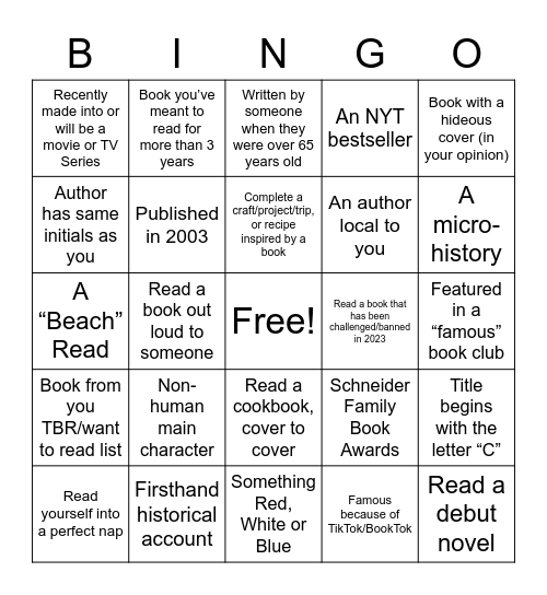 Book Bingo Summer 2023 Bingo Card