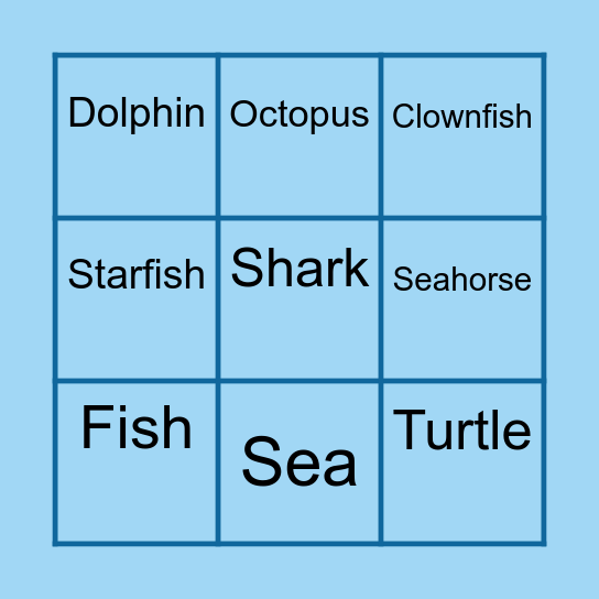 Sea animals Bingo Card