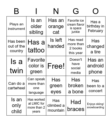 Ice Breaker Bingo Card