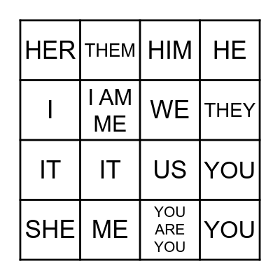 Object pronouns Bingo Card