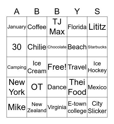 Happy 30th Birthday Abby Bingo Card