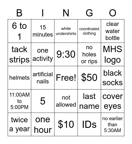 Houseparent Expectations Bingo Card