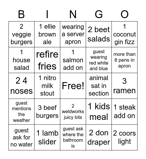 Freaky Tacky TUESDAY Bingo Card