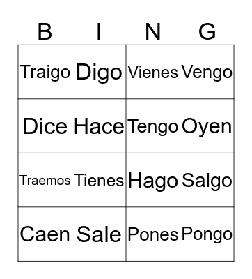 Go Verbs Bingo Card