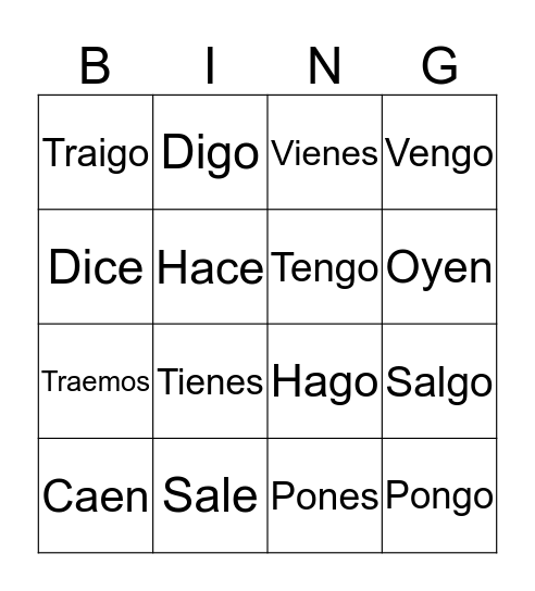 Go Verbs Bingo Card