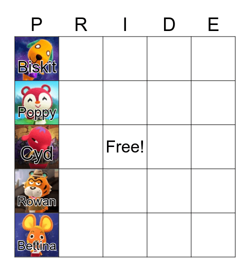 ACNH LGBTQIA+ Pride Bingo Card