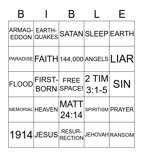 Bible Bingo Card