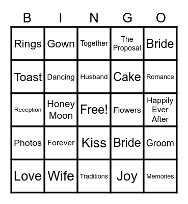 Bachelorette Party Bingo Card