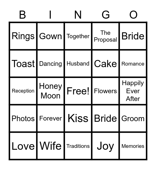 Bachelorette Party Bingo Card