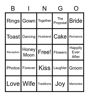 Bachelorette Party Bingo Card