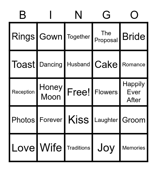 Bachelorette Party Bingo Card