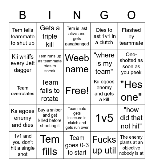 VALORANT DRINKING GAME Bingo Card