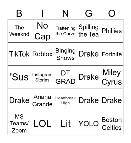 End of High School BINGO Card