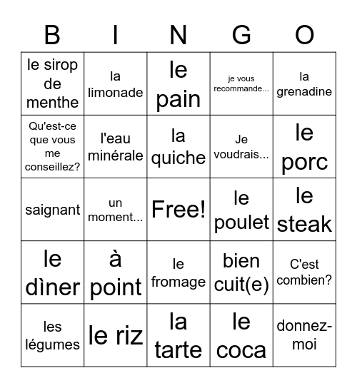 Bien Dit 1 Chapitre 6 Vocabulaire 2 Bingo Card