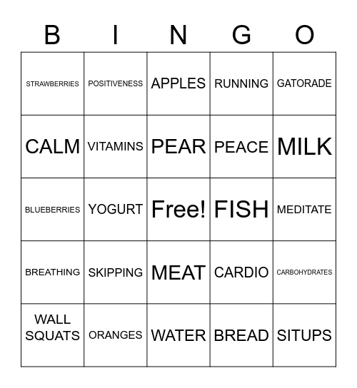 HEALTHY BINGO Card