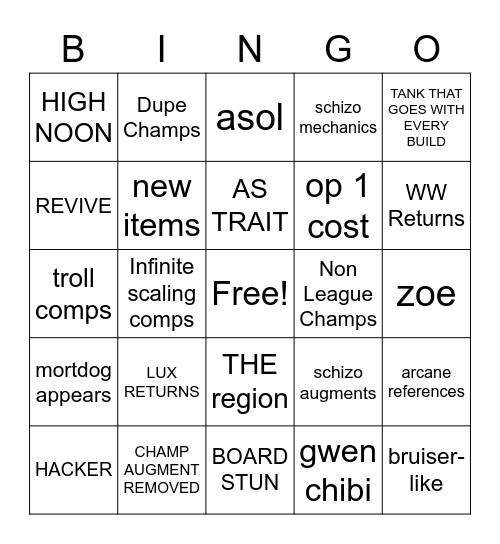 SET 9 Bingo Card