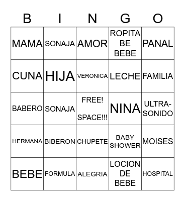 VERO'S BABY SHOWER Bingo Card