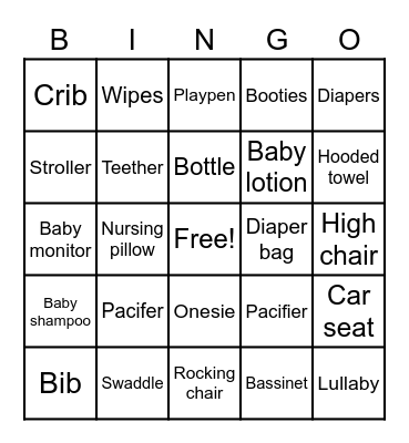 Baby shower Bingo Card