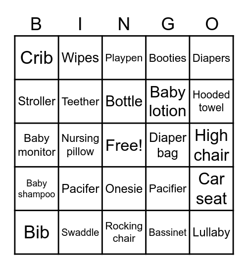 Baby shower Bingo Card