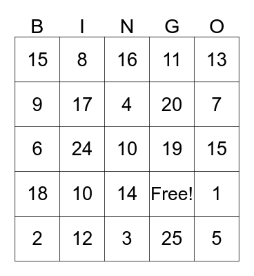 alphabet  Bingo Card